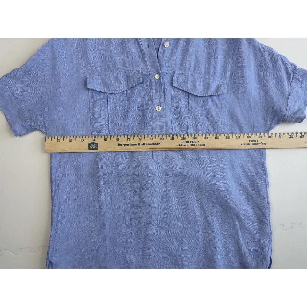 J CREW Linen Shirt Baird McNutt Pure Irish Popover Coastal Beach - Size 00 Blue